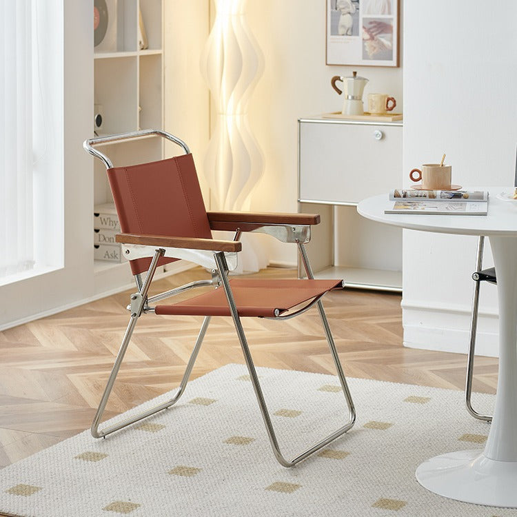 Silla de comedor cuadrada de cuero de silla nórdica contemporánea y acero inoxidable con diseño plegable para dormitorio y sala de estar 