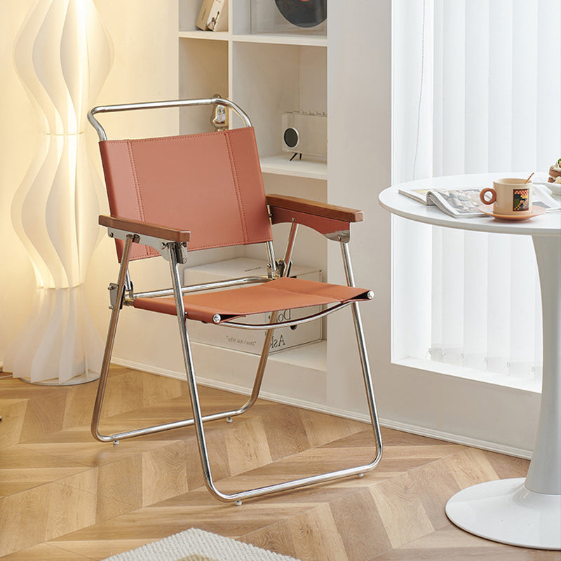 Silla de comedor cuadrada de cuero de silla nórdica contemporánea y acero inoxidable con diseño plegable para dormitorio y sala de estar 