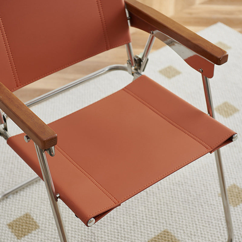Silla de comedor cuadrada de cuero de silla nórdica contemporánea y acero inoxidable con diseño plegable para dormitorio y sala de estar 