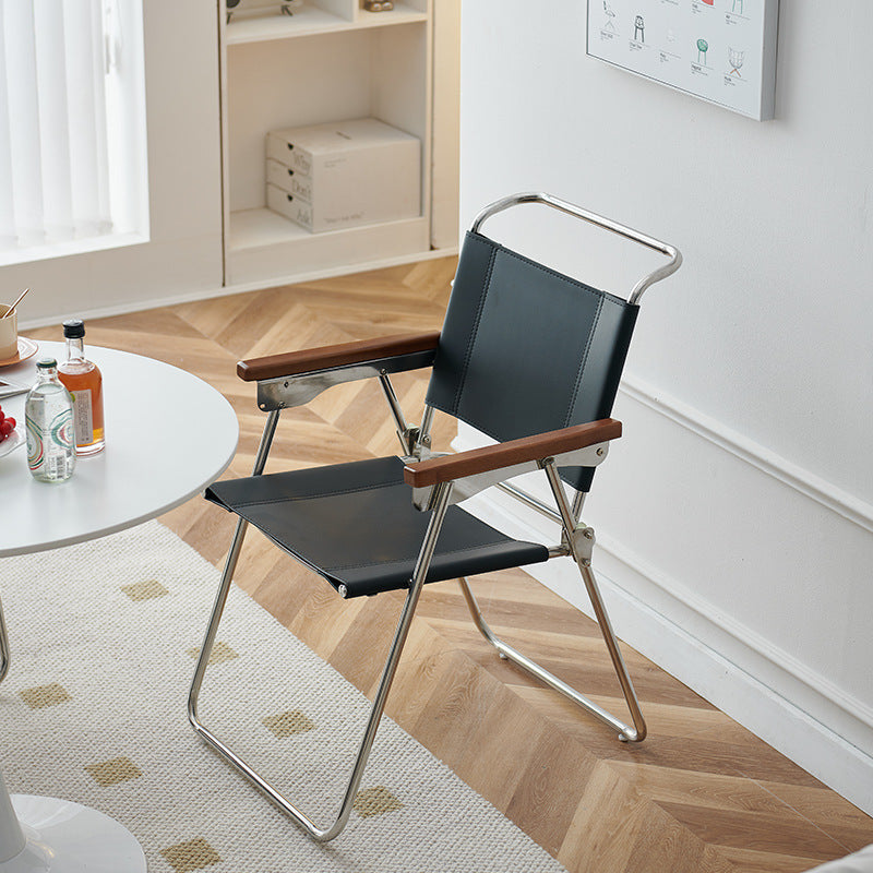 Silla de comedor cuadrada de cuero de silla nórdica contemporánea y acero inoxidable con diseño plegable para dormitorio y sala de estar 