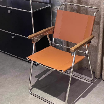 Silla de comedor cuadrada de cuero de silla nórdica contemporánea y acero inoxidable con diseño plegable para dormitorio y sala de estar 