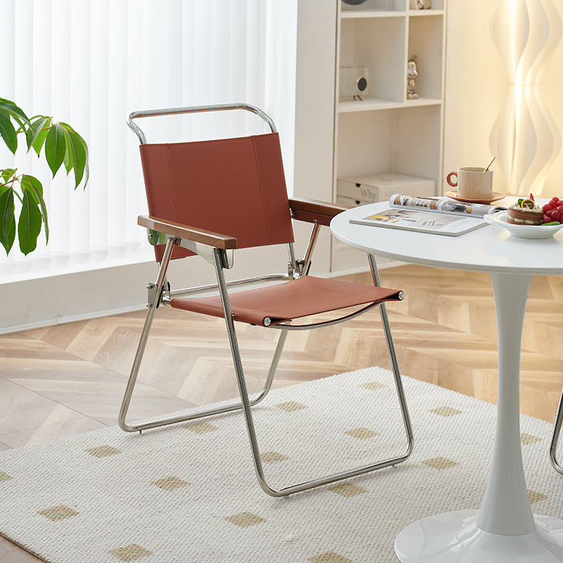 Silla de comedor cuadrada de cuero de silla nórdica contemporánea y acero inoxidable con diseño plegable para dormitorio y sala de estar 