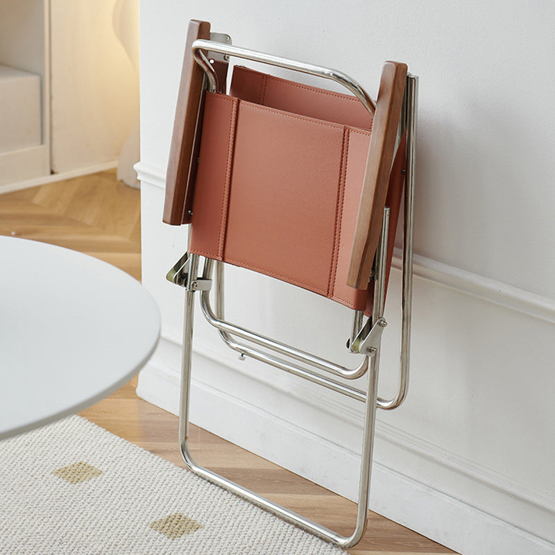 Silla de comedor cuadrada de cuero de silla nórdica contemporánea y acero inoxidable con diseño plegable para dormitorio y sala de estar 