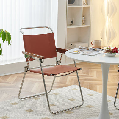 Silla de comedor cuadrada de cuero de silla nórdica contemporánea y acero inoxidable con diseño plegable para dormitorio y sala de estar 