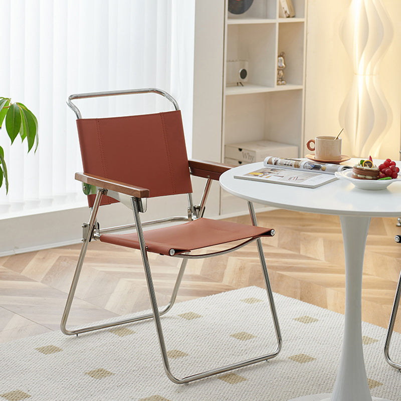 Silla de comedor cuadrada de cuero de silla nórdica contemporánea y acero inoxidable con diseño plegable para dormitorio y sala de estar 