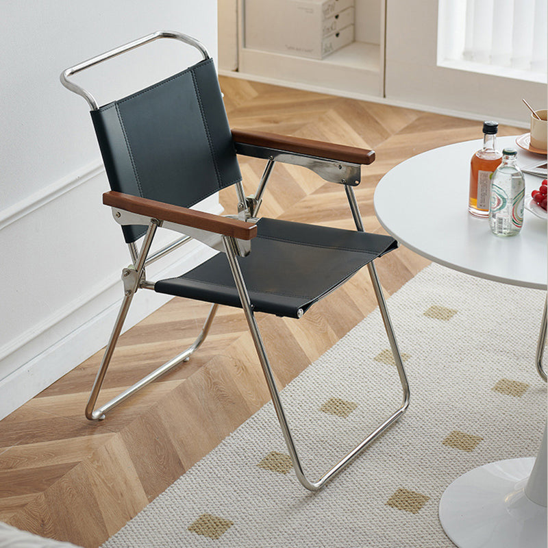 Silla de comedor cuadrada de cuero de silla nórdica contemporánea y acero inoxidable con diseño plegable para dormitorio y sala de estar 