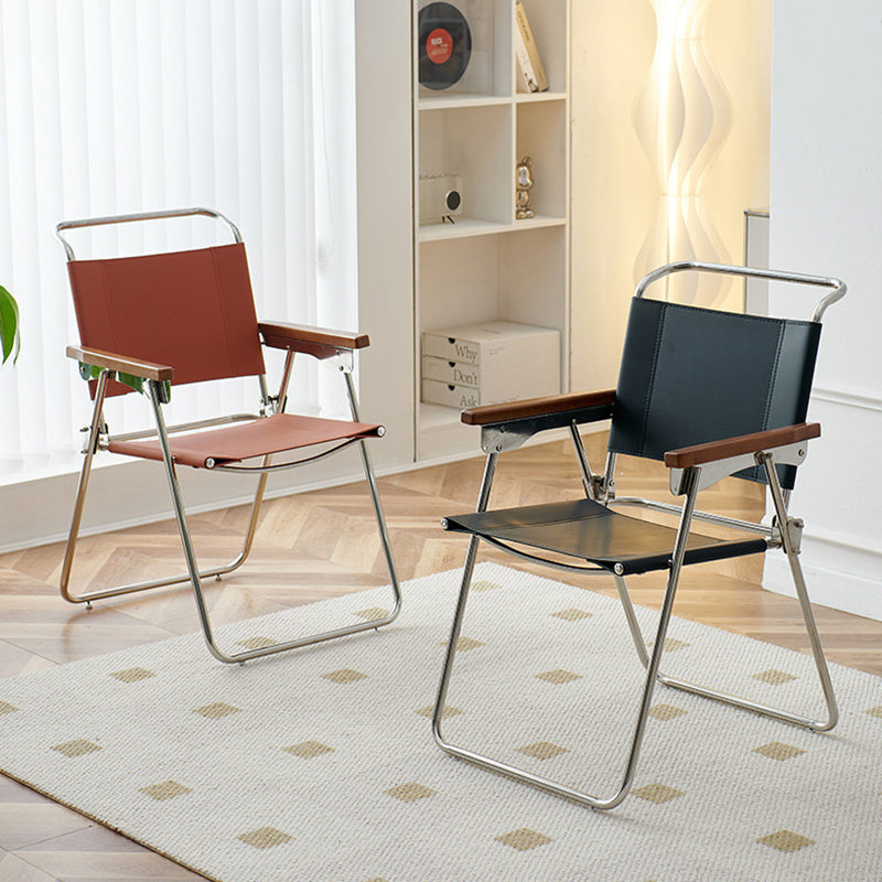 Silla de comedor cuadrada de cuero de silla nórdica contemporánea y acero inoxidable con diseño plegable para dormitorio y sala de estar 