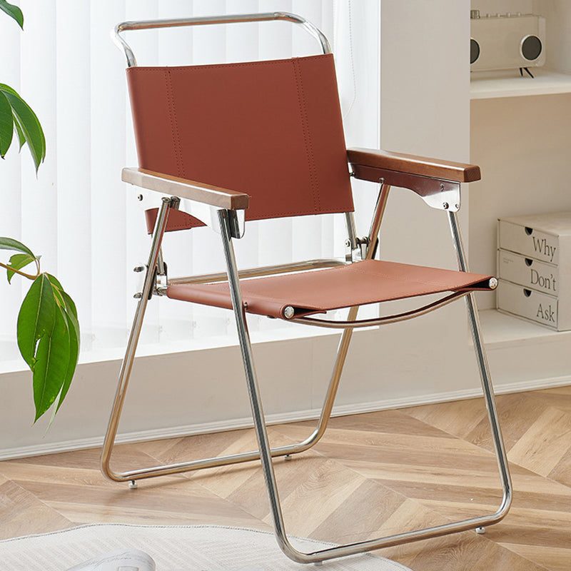 Silla de comedor cuadrada de cuero de silla nórdica contemporánea y acero inoxidable con diseño plegable para dormitorio y sala de estar 