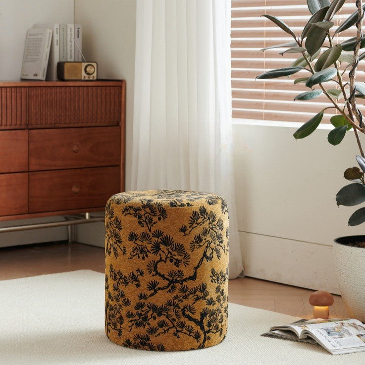 Zeitgenössischer kreativer Stoff- und Holz-Zylinderhocker für Schlafzimmer und Wohnzimmer 