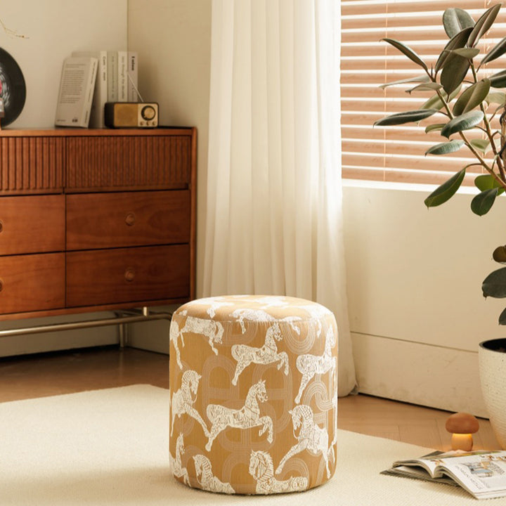 Contemporary Creative Fabric &amp; Wood Cylindrical Low Stool For Bedroom &amp; Living Room