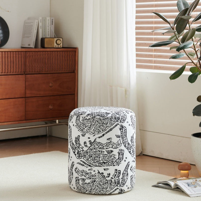 Contemporary Creative Fabric &amp; Wood Cylindrical Low Stool For Bedroom &amp; Living Room