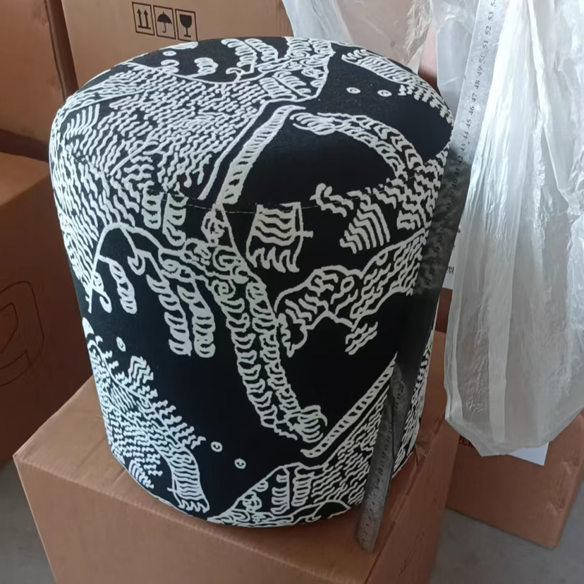 Contemporary Creative Fabric &amp; Wood Cylindrical Low Stool For Bedroom &amp; Living Room