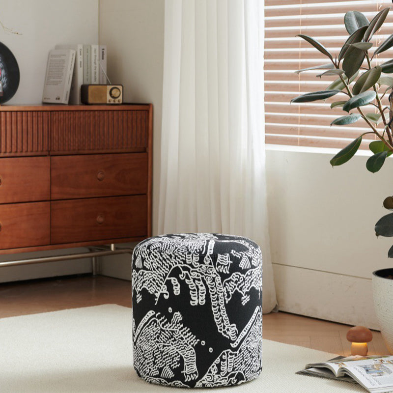 Contemporary Creative Fabric &amp; Wood Cylindrical Low Stool For Bedroom &amp; Living Room