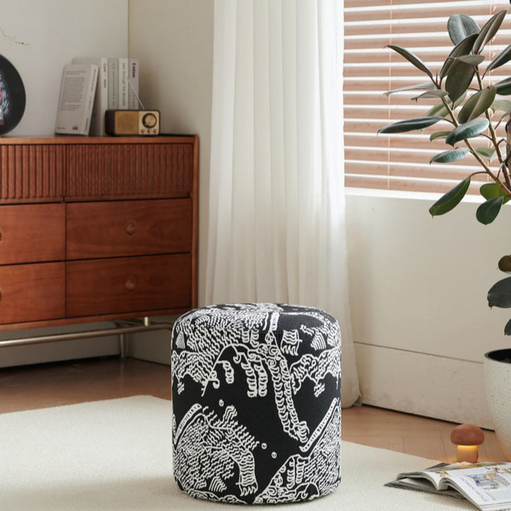 Contemporary Creative Fabric &amp; Wood Cylindrical Low Stool For Bedroom &amp; Living Room
