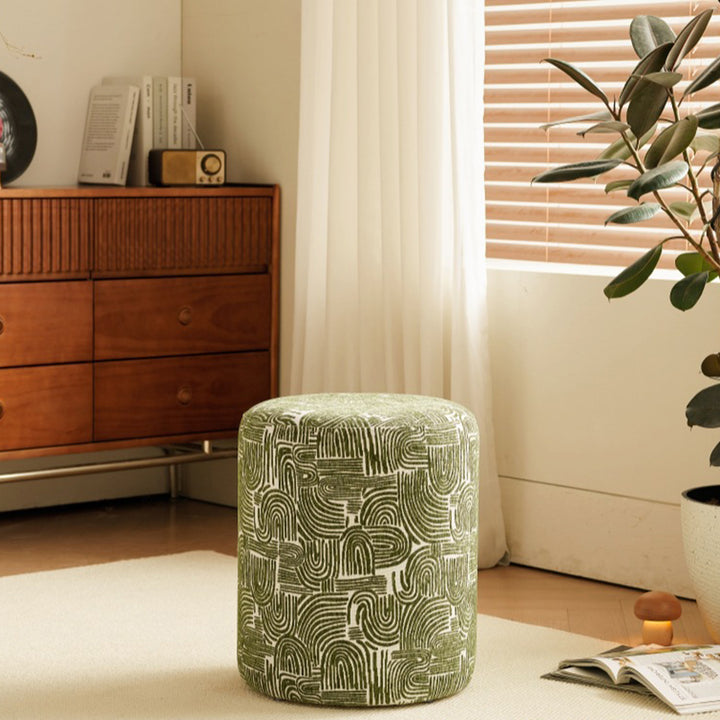 Contemporary Creative Fabric &amp; Wood Cylindrical Low Stool For Bedroom &amp; Living Room