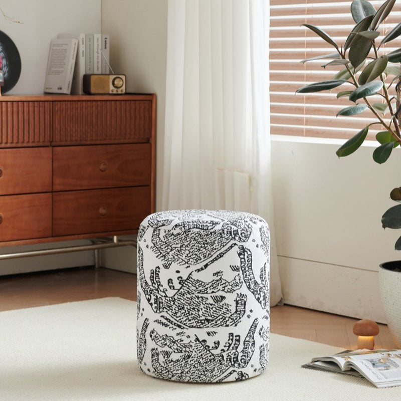Contemporary Creative Fabric &amp; Wood Cylindrical Low Stool For Bedroom &amp; Living Room