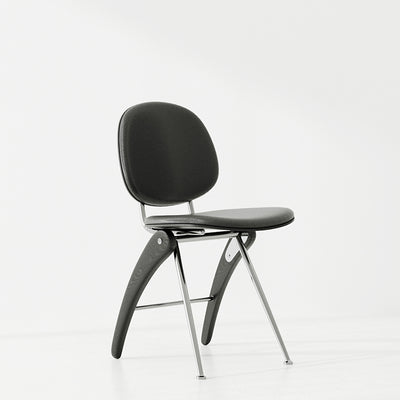Modern Mid-Century Leather, Wood & Stainless Steel Round Dining Chair For Bedroom, Living Room & Dining Room