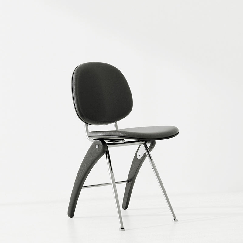 Modern Mid-Century Leather, Wood & Stainless Steel Round Dining Chair For Bedroom, Living Room & Dining Room