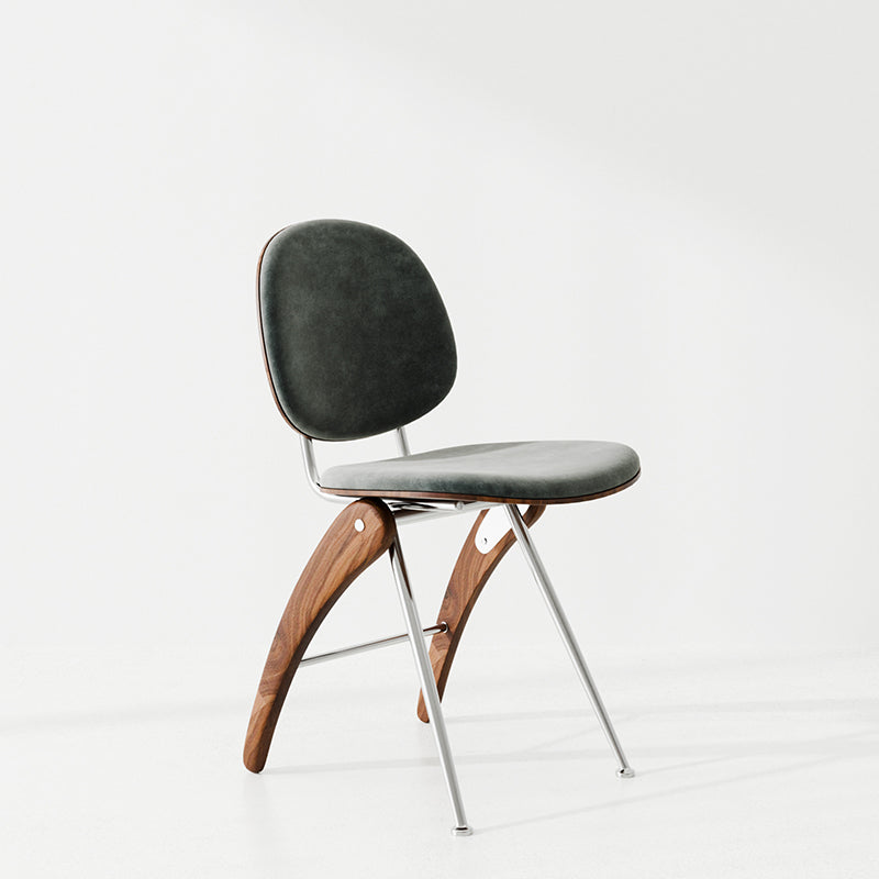 Modern Mid-Century Leather, Wood & Stainless Steel Round Dining Chair For Bedroom, Living Room & Dining Room