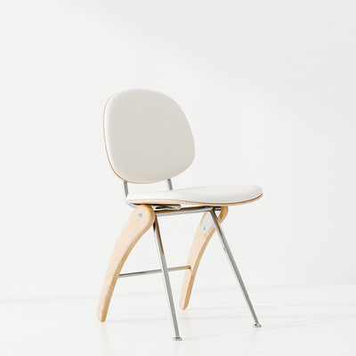 Modern Mid-Century Leather, Wood & Stainless Steel Round Dining Chair For Bedroom, Living Room & Dining Room