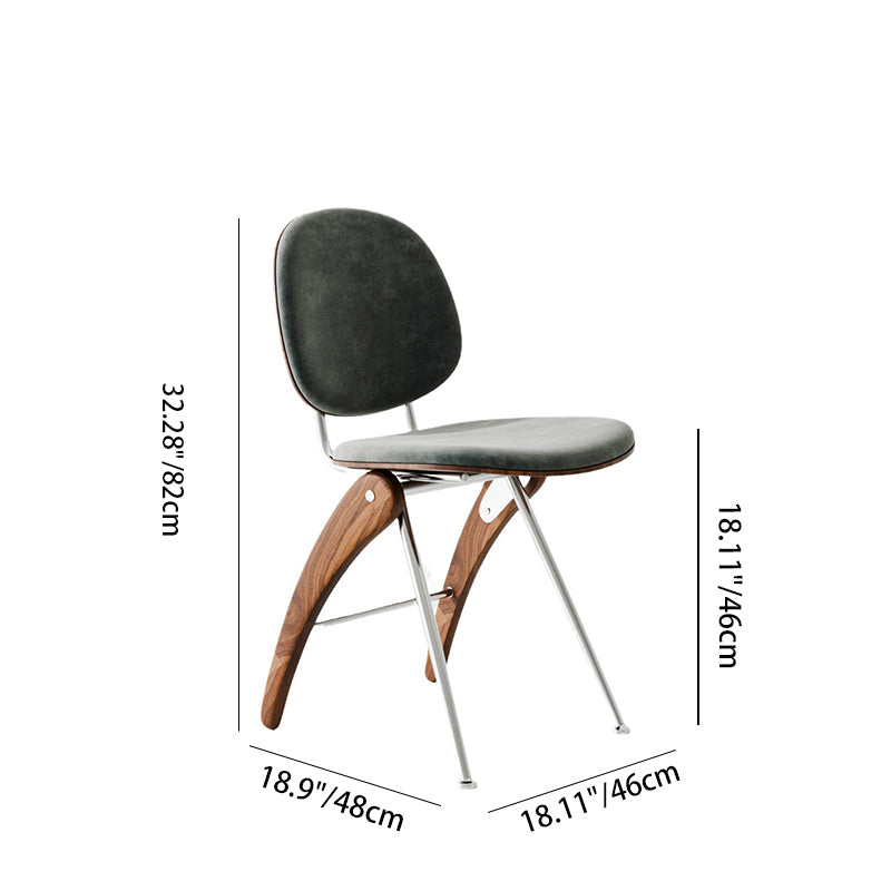 Modern Mid-Century Leather, Wood & Stainless Steel Round Dining Chair For Bedroom, Living Room & Dining Room