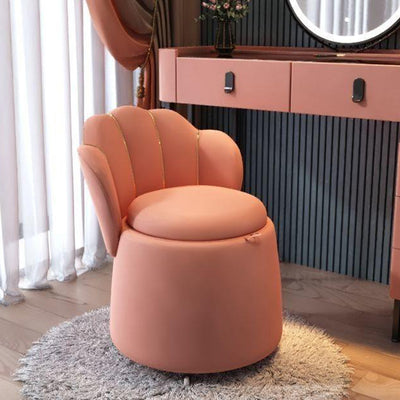 Tabouret de coiffeuse rond en velours nordique contemporain et en bois en forme de pétale avec 1 rangement pour chambre et salon 