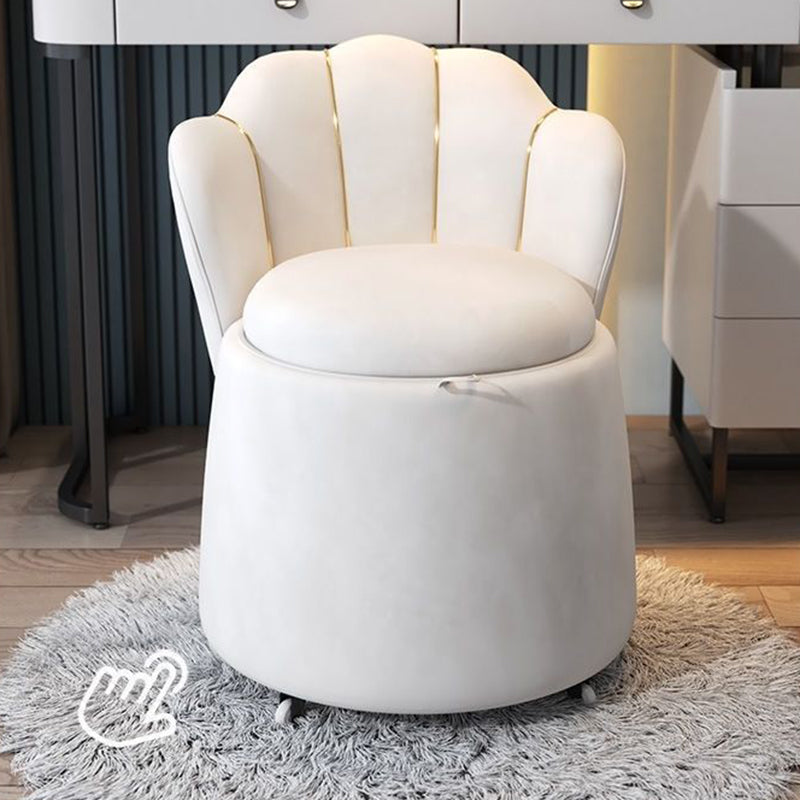 Tabouret de coiffeuse rond en velours nordique contemporain et en bois en forme de pétale avec 1 rangement pour chambre et salon 