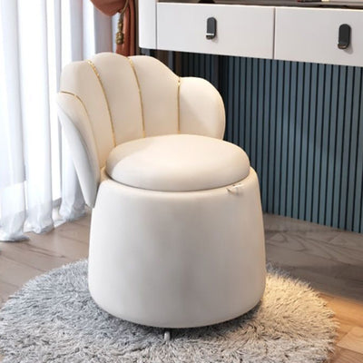 Tabouret de coiffeuse rond en velours nordique contemporain et en bois en forme de pétale avec 1 rangement pour chambre et salon 