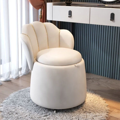 Tabouret de coiffeuse rond en velours nordique contemporain et en bois en forme de pétale avec 1 rangement pour chambre et salon 
