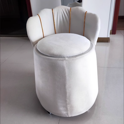 Tabouret de coiffeuse rond en velours nordique contemporain et en bois en forme de pétale avec 1 rangement pour chambre et salon 