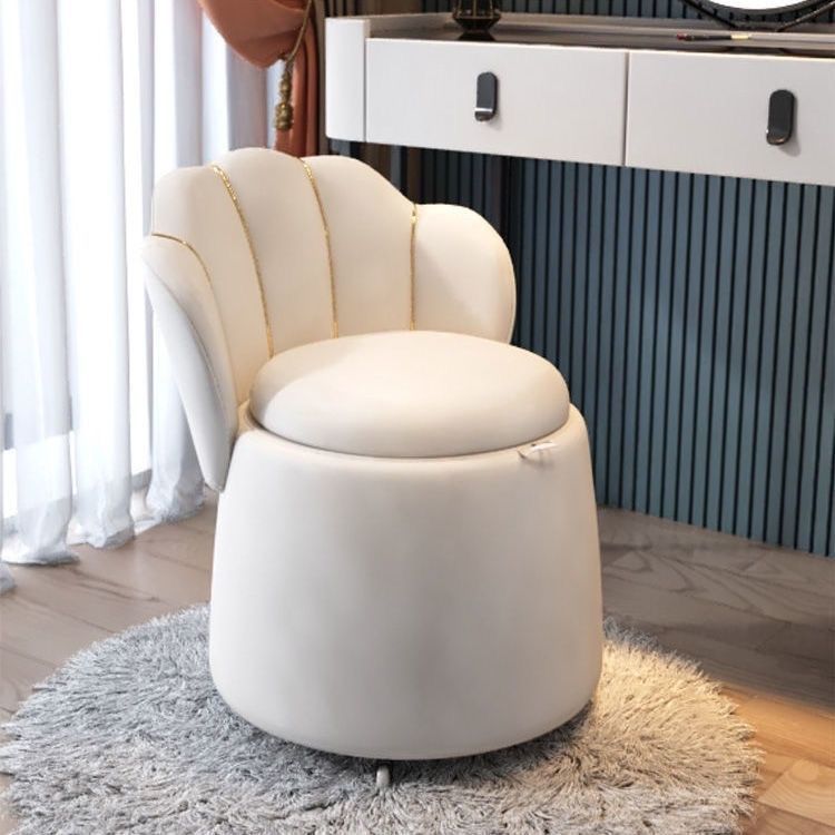 Tabouret de coiffeuse rond en velours nordique contemporain et en bois en forme de pétale avec 1 rangement pour chambre et salon 