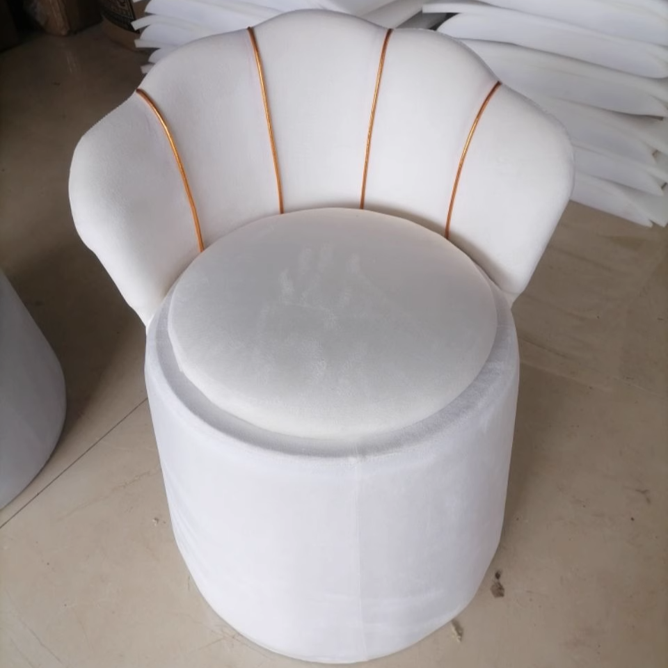 Tabouret de coiffeuse rond en velours nordique contemporain et en bois en forme de pétale avec 1 rangement pour chambre et salon 