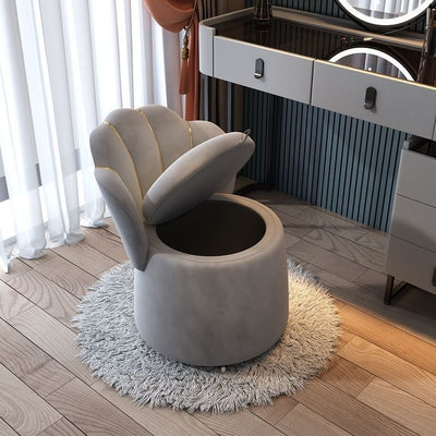 Tabouret de coiffeuse rond en velours nordique contemporain et en bois en forme de pétale avec 1 rangement pour chambre et salon 