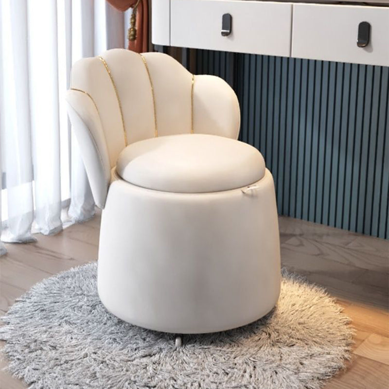 Tabouret de coiffeuse rond en velours nordique contemporain et en bois en forme de pétale avec 1 rangement pour chambre et salon 