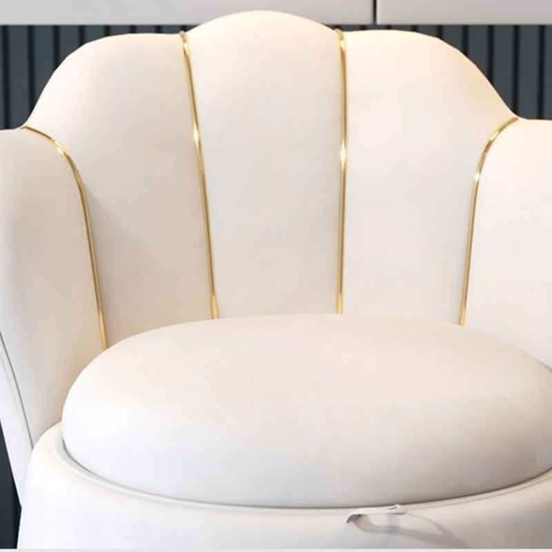 Tabouret de coiffeuse rond en velours nordique contemporain et en bois en forme de pétale avec 1 rangement pour chambre et salon 
