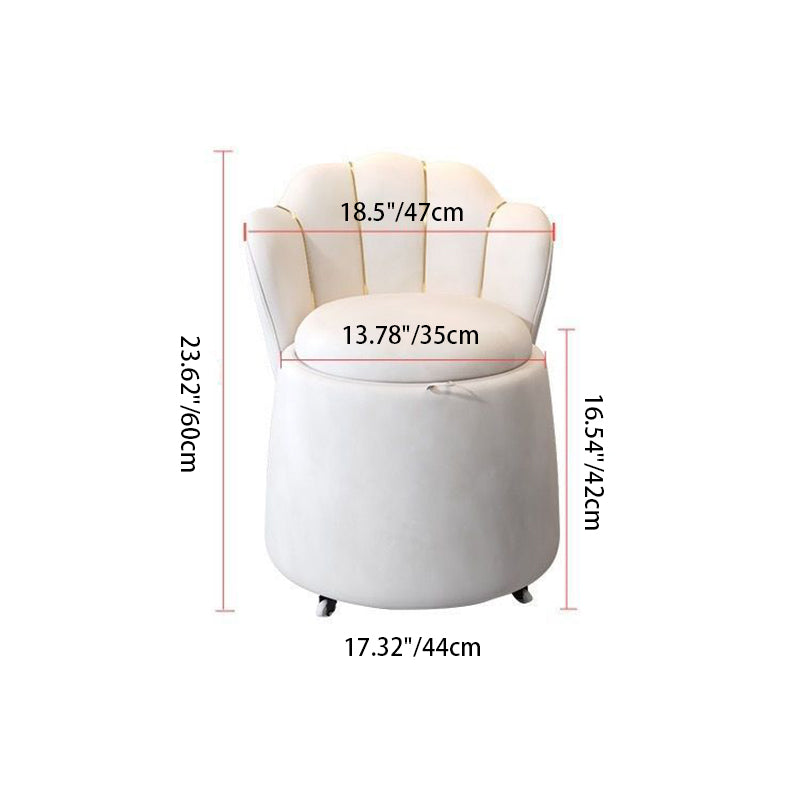 Tabouret de coiffeuse rond en velours nordique contemporain et en bois en forme de pétale avec 1 rangement pour chambre et salon 