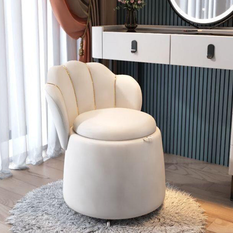 Tabouret de coiffeuse rond en velours nordique contemporain et en bois en forme de pétale avec 1 rangement pour chambre et salon 