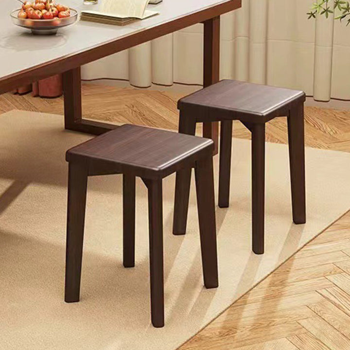 Modern Minimalist Wood &amp; Faux Oil-Wax Leather Square Dining Chair With Stackable Design For Bedroom, Living Room &amp; Dining Room