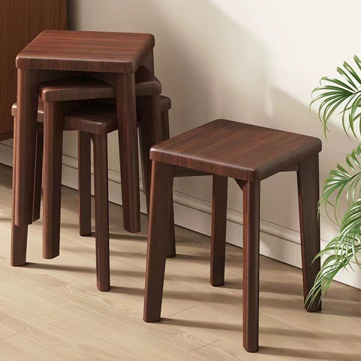 Modern Minimalist Wood &amp; Faux Oil-Wax Leather Square Dining Chair With Stackable Design For Bedroom, Living Room &amp; Dining Room