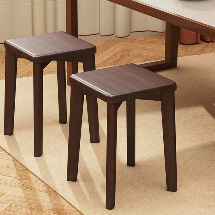 Modern Minimalist Wood &amp; Faux Oil-Wax Leather Square Dining Chair With Stackable Design For Bedroom, Living Room &amp; Dining Room