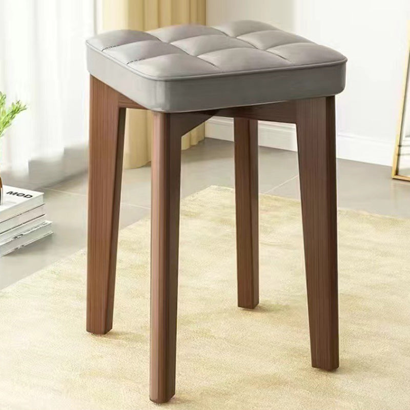 Modern Minimalist Wood &amp; Faux Oil-Wax Leather Square Dining Chair With Stackable Design For Bedroom, Living Room &amp; Dining Room
