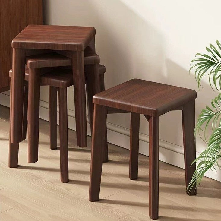 Modern Minimalist Wood &amp; Faux Oil-Wax Leather Square Dining Chair With Stackable Design For Bedroom, Living Room &amp; Dining Room