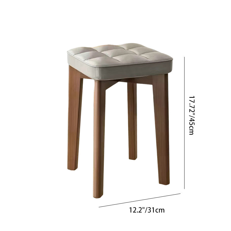 Modern Minimalist Wood &amp; Faux Oil-Wax Leather Square Dining Chair With Stackable Design For Bedroom, Living Room &amp; Dining Room