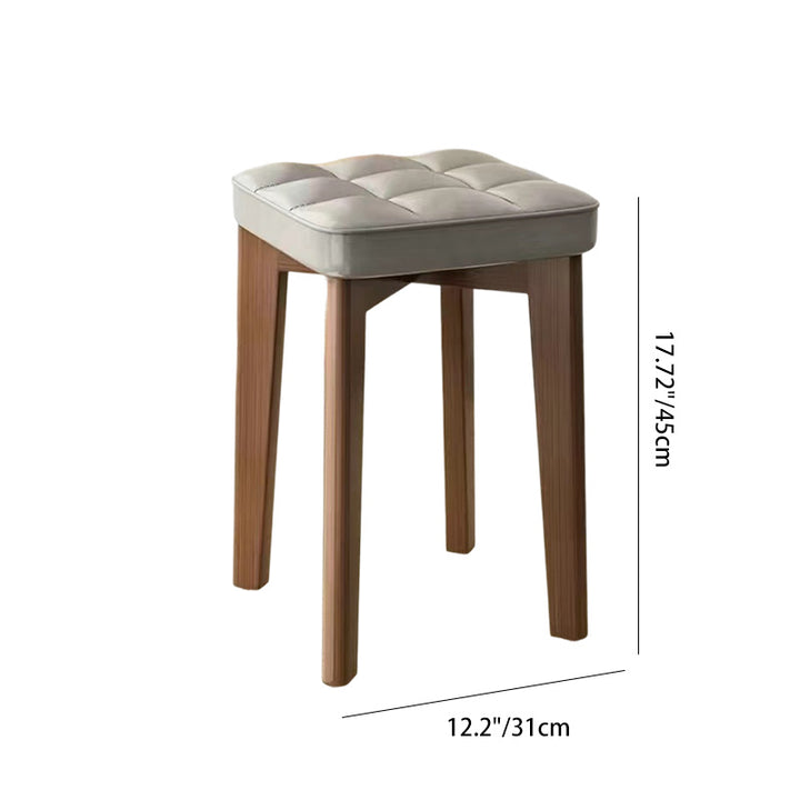 Modern Minimalist Wood &amp; Faux Oil-Wax Leather Square Dining Chair With Stackable Design For Bedroom, Living Room &amp; Dining Room