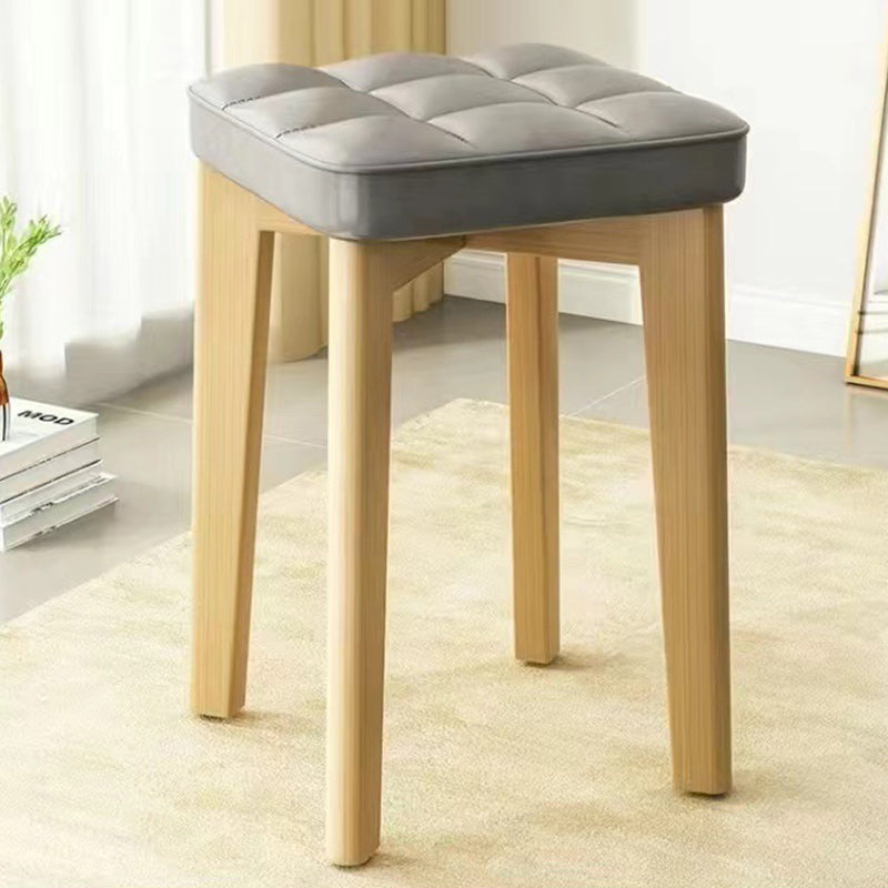 Modern Minimalist Wood &amp; Faux Oil-Wax Leather Square Dining Chair With Stackable Design For Bedroom, Living Room &amp; Dining Room