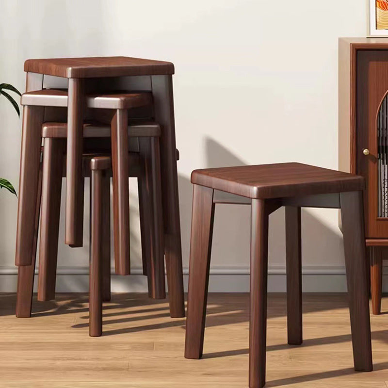 Modern Minimalist Wood &amp; Faux Oil-Wax Leather Square Dining Chair With Stackable Design For Bedroom, Living Room &amp; Dining Room