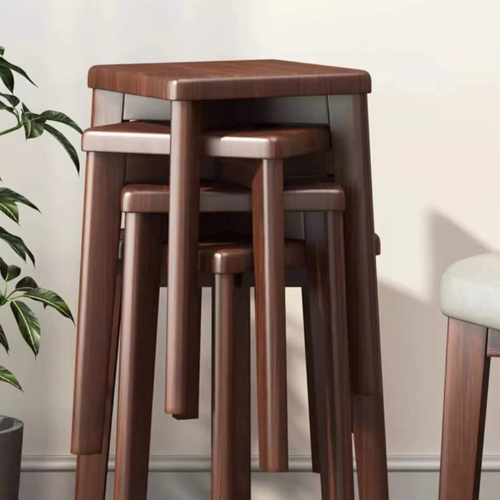 Modern Minimalist Wood &amp; Faux Oil-Wax Leather Square Dining Chair With Stackable Design For Bedroom, Living Room &amp; Dining Room