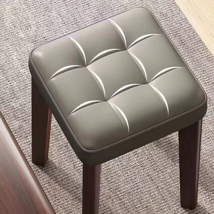 Modern Minimalist Wood &amp; Faux Oil-Wax Leather Square Dining Chair With Stackable Design For Bedroom, Living Room &amp; Dining Room