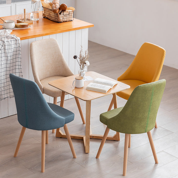 Zeitgenössischer nordischer Holz- & Baumwoll-Leinen gebogener Esszimmerstuhl für Schlafzimmer, Wohnzimmer & Esszimmer 