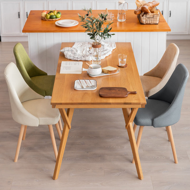Zeitgenössischer nordischer Holz- & Baumwoll-Leinen gebogener Esszimmerstuhl für Schlafzimmer, Wohnzimmer & Esszimmer 